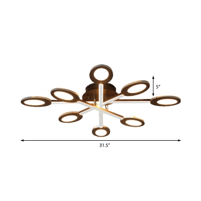 Crossed Lines Semi Flush Mount Lighting Modern Metal 3/4/5/7 Lights Ceiling Light Fixture in Brown