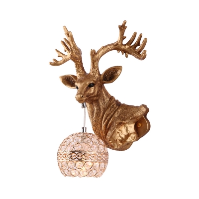 Elk Flush Mount Wall Sconce with Clear Crystal Dome Lampshade Lodge 1 Light Wall Lamp in Antique Brass