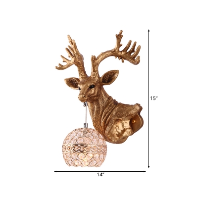 Elk Flush Mount Wall Sconce with Clear Crystal Dome Lampshade Lodge 1 Light Wall Lamp in Antique Brass