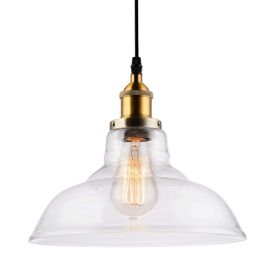 Farmhouse Barn Pendant Lighting Clear Glass Shade 1 Light Hanging Ceiling Light in Brass with Plug In Cord