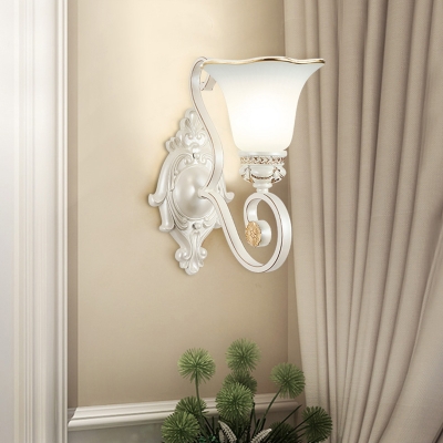 Flower Glass Shade Sconce Light Modern 1/2-Head Clear Crystal Wall Mounted Light in White for Bedroom