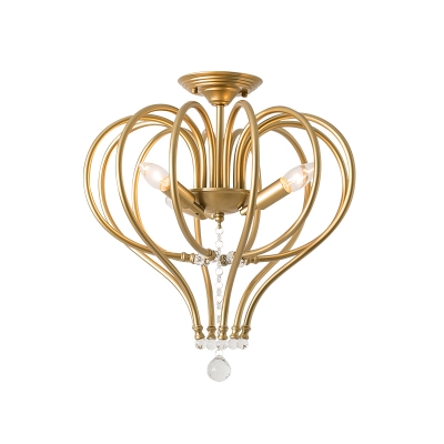 Gold Arc Semi-Flush Ceiling Light Transitional Metal 3 Heads Ceiling Light Fixtures for Indoor