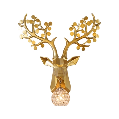 Golden Elk Sconce Light Loft Style 1 Light Metal Wall Lamp with Domed Crystal Shade for Living Room, 16