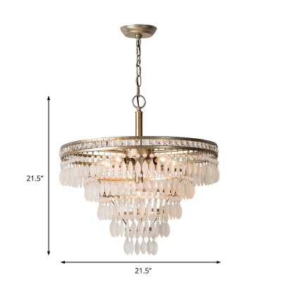 Layered Hanging Pendant Light with Frosted Crystal 6 Lights Suspension Lamp in Antique Silver