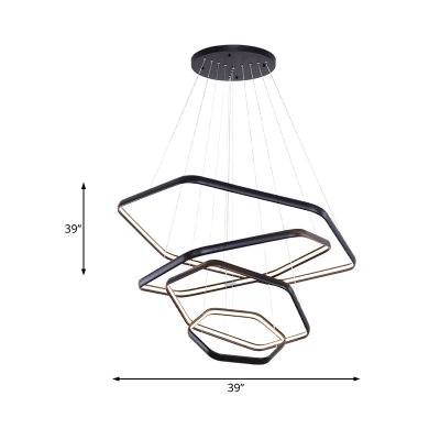 Metal Geometric Chandelier Light Modern Black Led Hanging Pendant Light for Living Room