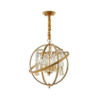 Metal Global Hanging Lamp with Clear Crystal Accents 5 Lights Modern Bedroom Pendant Light in Gold