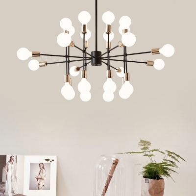 Mid Century Modern Radial Pendant Light Metal Multi Light Chandelier in Brass for Living Room