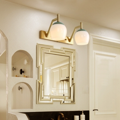 Milk Glass Globe Wall Mount Light Vintage 2/3 Heads Bathroom Vanity Light in Brass with Linear Backplate