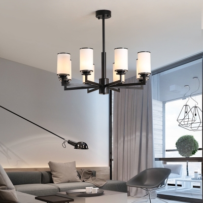 Modern Cylindrical Pendant Light Frosted Glass 6/8/10 Lights Indoor Chandelier in Black/Gold