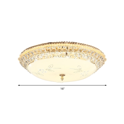 Modern Dome Flush Lighting White Glass and Clear Crystal 1 Light 12
