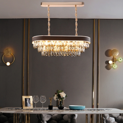 Modern Linear Chandelier Lighting Metal and Clear Crystal Shade Height Adjustable 10 Lights Gold Pendant Light