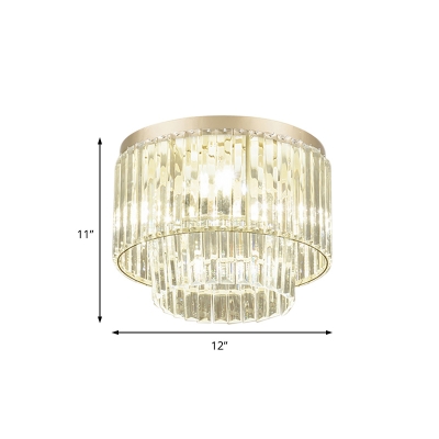 Office Hallway Drum Ceiling Lamp Clear Crystal Modern 3/4 Lights Chrome LED Ceiling Lamp