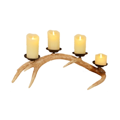 Real Wax Pillar LED Candles 4 Lights Rustic Antler Table Lighting for Bedroom, Battery Powered
