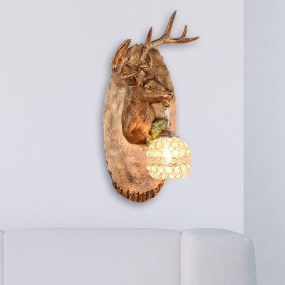 Right/Left Deer Sconce Lamp with Orb Crystal Shade 1 Light Village Resin Wall Light in Brown/Gold/Yellow/White