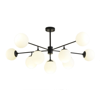 Sputnik Chandelier with Orb Opal Glass Shade 7/9/11 Lights Modern Vintage Hanging Ceiling Light in Black/Gold