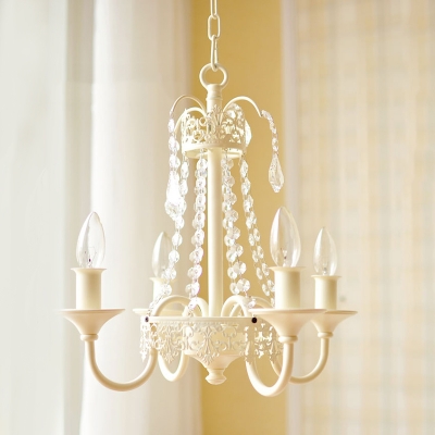 Traditional Candle Hanging Chandelier with Crystal Strand Metal 4/6 Lights Pendant Lighting in Brass/Grey/White