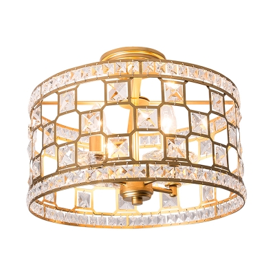 Traditional Round Flush Lighting Metal and Clear Crystal 3 Lights Flush Mount in Gold/Silver