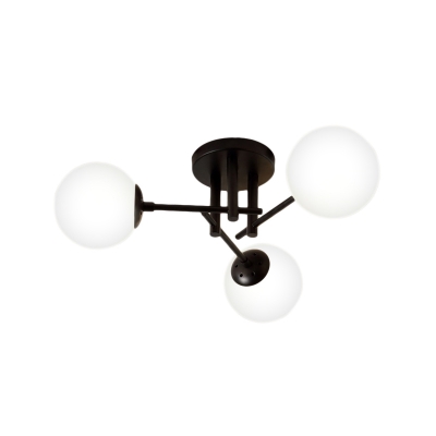 White Glass Ball Semi Flushmount Modern 3/8/12 Lights Semi Flush Lighting in Black with Crossed Lines Design