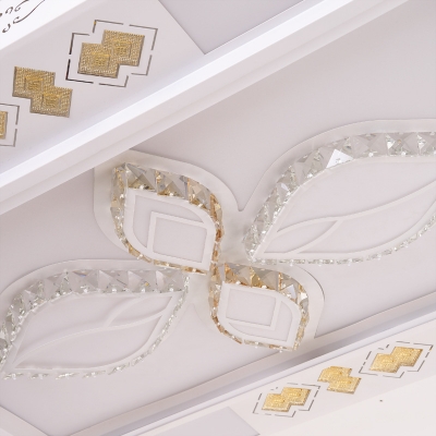 White Rectangle Flush Lighting Modern Style Clear Crystal Led Living Room Ceiling Light