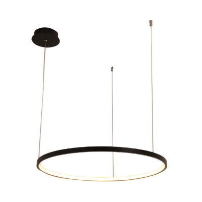 1/2/3/4-Led Circular Ring Hanging Light Simplicity Metal Black Chandelier Lighting, Warm/White Light