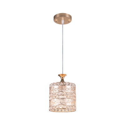 1 Light Crystal Hanging Light with Cylinder Metal Shade Modern Indoor Pendant Lamp for Foyer, 6