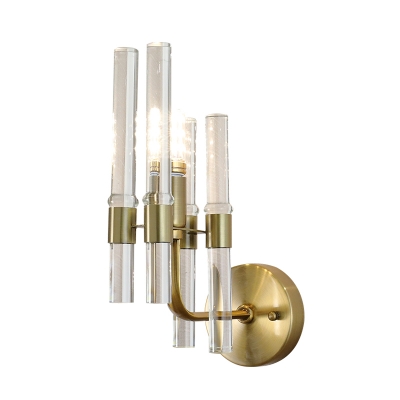 1 Light Tube Wall Sconce Modern Luxurious Metal Gold Wall Lamp with Clear Crystal for Hallway
