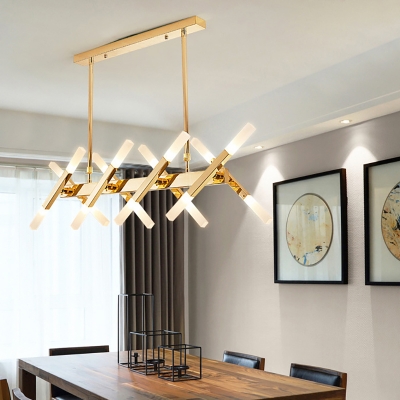 16/20 Lights Linear Island Chandelier with Opal Glass Shade Contemporary Kitchen Island Lighting in Black/Gold