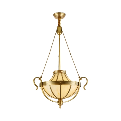 3 Bulbs Urn Pendant Lamp Traditional Frosted Glass Chandelier Light in Brass