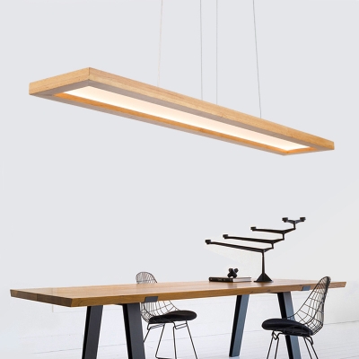 39 Inch Wide Linear Chandelier Wooden Nordic Led Dining Room Pendant Light, White/Neutral/Warm Light