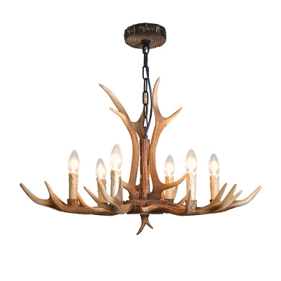 4/6/8/10/15 Heads Antlers Ceiling Pendant Light Country Resin 4 Bulbs Chandelier Lamp with Adjustable Chain in Brown