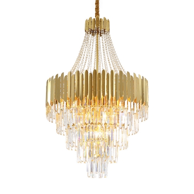 5-Tier Crystal Hanging Chandelier Mid-Century Metal Chandelier Pendant Light in Gold for Indoor