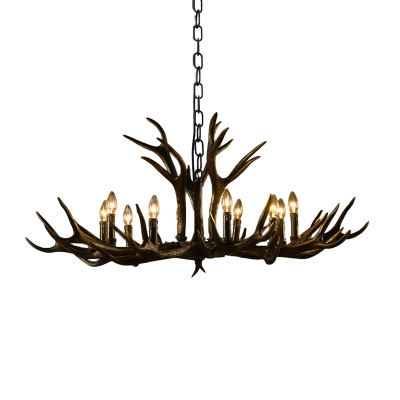 6/8/10/15 Bulbs Antlers Ceiling Pendant Light Vintage Resin Chandelier Lighting with Adjustable Chain in Black