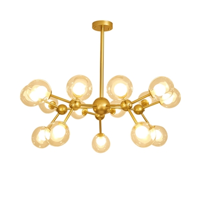 9/12/15 Lights Branch Chandelier Lighting Mid Century Modern Metal Pendant Lamp with Clear Glass Shade in Black/Gold