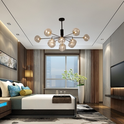 Black/Gold Sputnik Chandelier Modernism 9/13 Lights Bedroom Pendant Light with Orb Clear Glass Shade