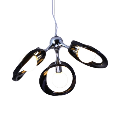 Black/White Ring Hanging Chandelier Light Modernism Resin 3/5 Bulbs Living Room Lighting
