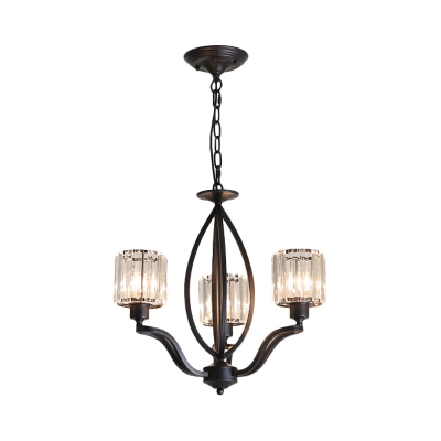 Clear Crystal Cylinder Hanging Light with Metal Chain 3/6/8 Lights Rustic Chandelier in Black