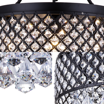 Crystal Trellis Cage Lighting Fixture Modern Metal 4 Light Ceiling Light Fixture in Black for Living Room