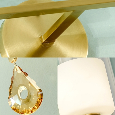 Cylinder Frosted Glass Wall Lamp Modernist 1/2-Light Sconce Light with Amber Crystal in Brass