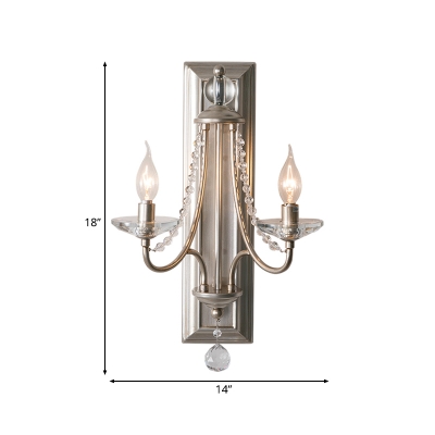 Double Candle Sconce Light Fixture with Clear Decorative Crystal Country Indoor Wall Lamp in Silver/Gold