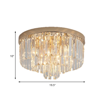 Elegant Style Drum Flush Ceiling Light Clear Crystal 3-Tier LED Ceiling Lamp for Bedroom Hallway