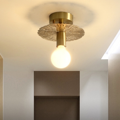 Exposed Bulb Semi Flush Mount Lighting 1 Light Vintage Mini Ceiling Flush Light in Brass Finish