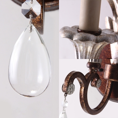 Exposed Bulb Wall Sconce Country Style Wrought Iron Single Light Rust Finish Wall Lamp with Crystal
