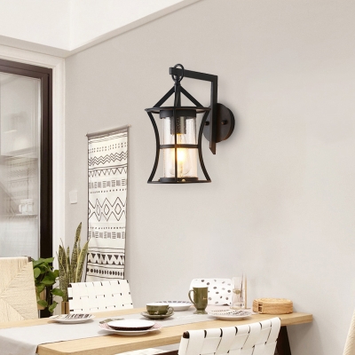 Exterior Rectangle/Round Wall Mounted Light Fixture with Iron Bracket Retro Style Mystic Black Wall Light