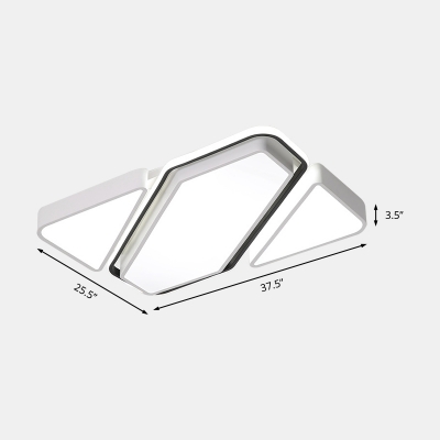 Geometric Flushmount Light with Acrylic Diffuser Contemporary Metal Led Flush Ceiling Light in White, 25.5