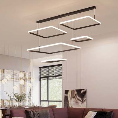 Geometric Pendant Lamp Modern Metal Integrated Led Tiered Hanging Ceiling Light in Coffee
