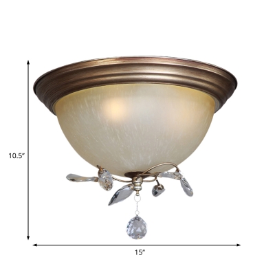 Glass Bowl Flush Mount Light Fixture Contemporary Iron and Crystal 1 Head Bedroom Lighting Fixture