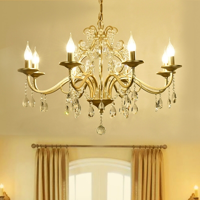 Gold Candle Chandelier Lamp Mid-Century Metal 3/6/8 Light Chandelier Pendant Light for Living Room