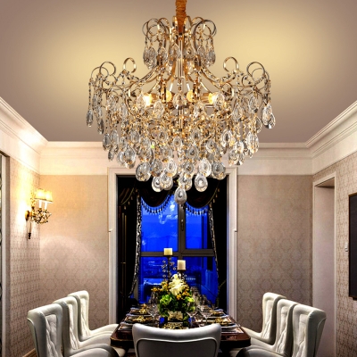 Gold Teardrop Chandelier Pendant Light Modern Crystal 5/6/8 Light Hanging Chandelier for Bedroom