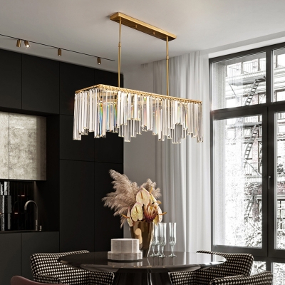 Led Linear Chandelier Lighting Clear Faceted Crystal Modern Hanging Pendant Light in Gold, 24.5