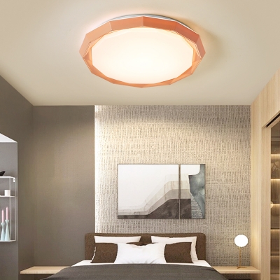 Macaron Style Geometric Flush Light Metal and Acrylic Blue/Orange/Pink Close to Ceiling Light in White Light